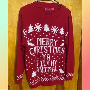 boohoo - merry christmas ya filthy animal christmas sweater - sz m/l